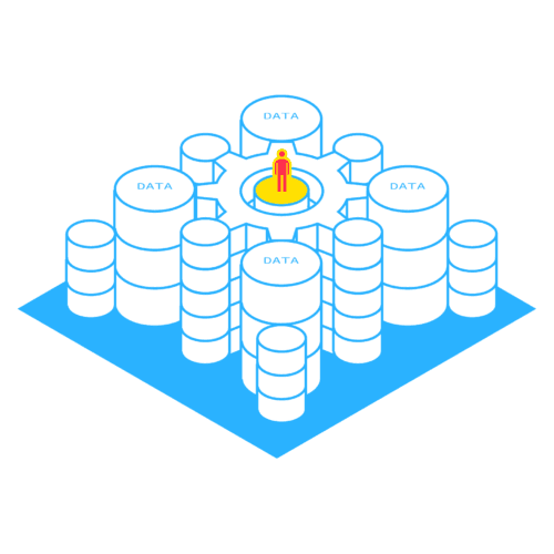 Illustration of IT workforce augmentation with data icons